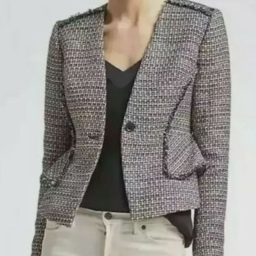 BANANA REPUBLIC Navy, White & Multicolor With Sequins Tweed Blazer‎ Size 10 New